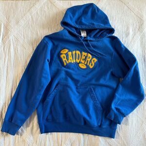 Ultra Rare Vintage 90s Raiders Hoodie Fruit of the Loom BEST Tag Blue Yellow Med